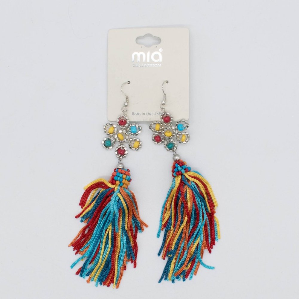 Mia Collection Tassel Dangle Fringe Hook Multi-Colored Earrings